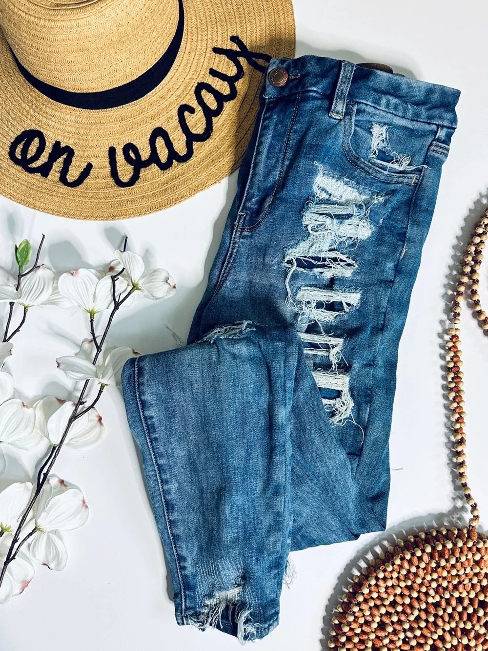 American Eagle Curvy High Rise Jegging SZ 8 Next Level Stretch Distressed Jeans